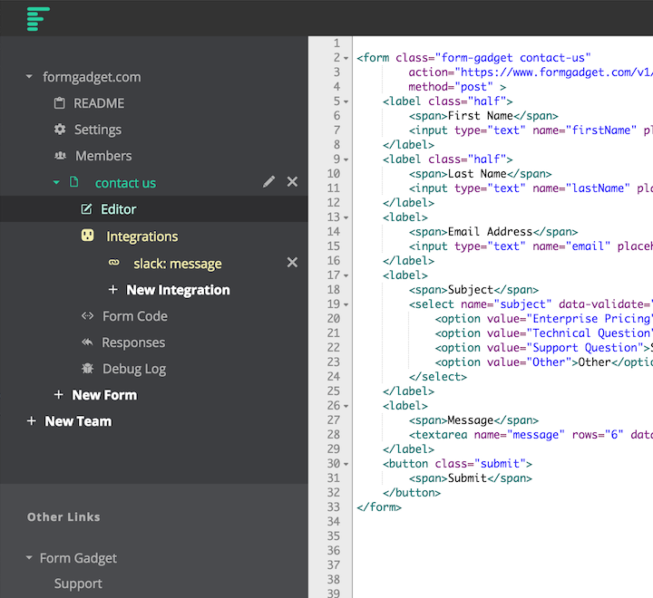 Form Gadget editor screenshot
